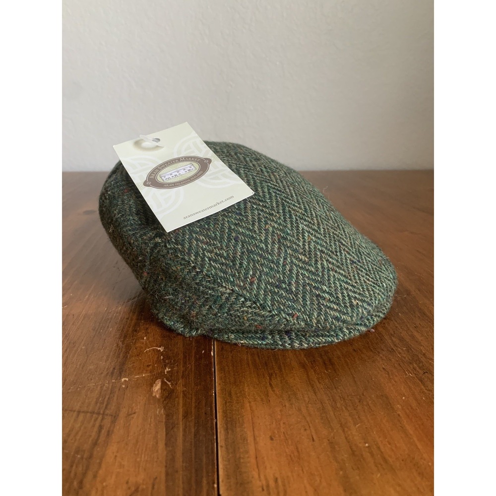 Donegal Tweed Herringbone Wool Flat Cap NEW Aran Sweater Market One Size Green